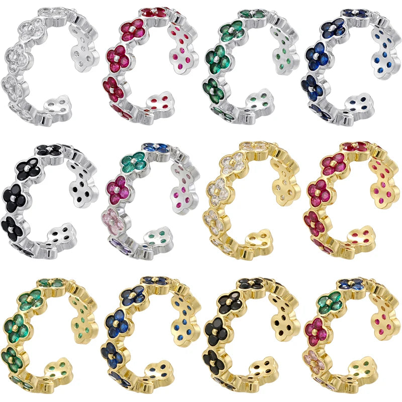 خاتم نسائي مفتوح الطرف قابل للتعديل من ZHUKOU، مصنوع من النحاس السميك عالي الجودة ومطلي بالذهب ومرصع بالزركونيا: VJ702