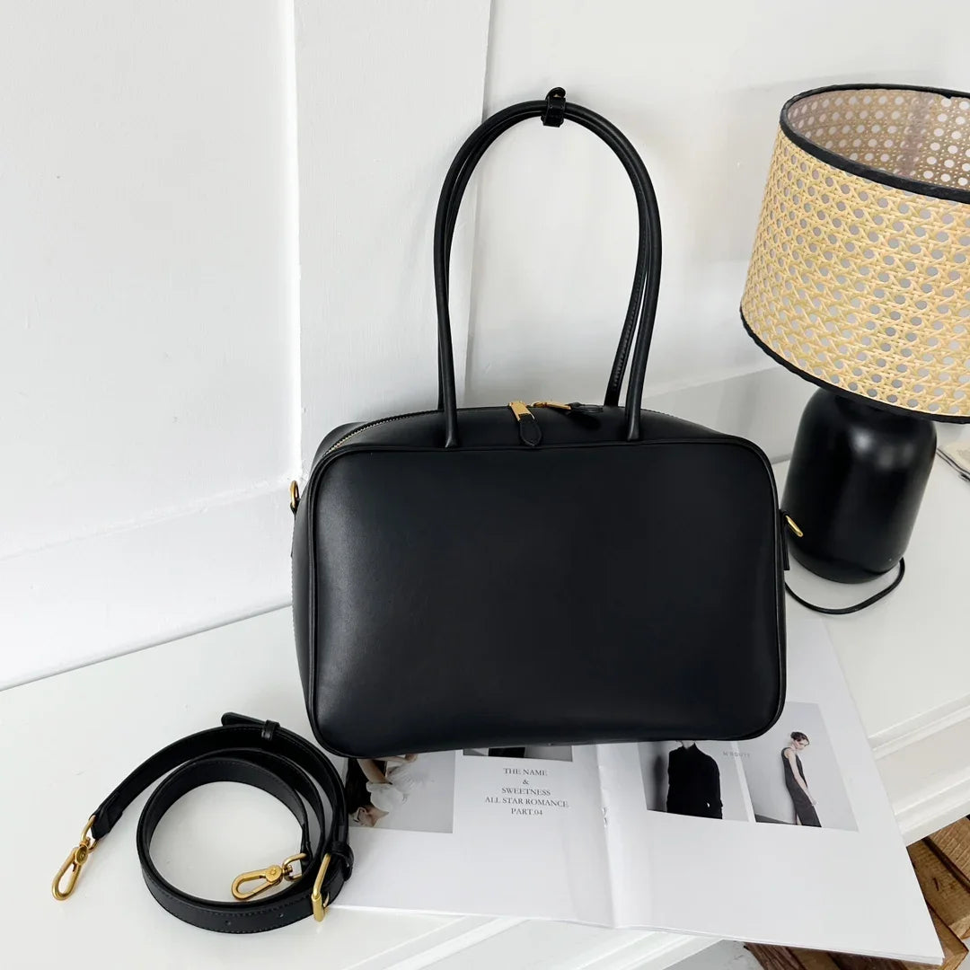 حقائب كتف نسائية أنيقة من الجلد الأصلي باللون الأسود بتصميم فاخر من جلد البقر البني حقيبة كبيرة للنساء حقائب يد نسائية باللون البني