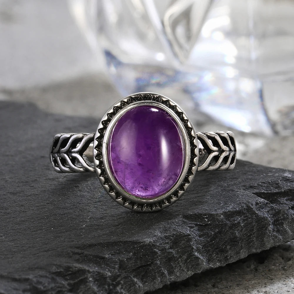 خواتم عتيقة من الفضة الإسترليني عيار 925 مرصعة بحجر الجمشت الطبيعي، بتصميم زهرة، مجوهرات فضية فاخرة بتصميم كلاسيكي، هدايا مثالية للحفلات للنساء والرجال