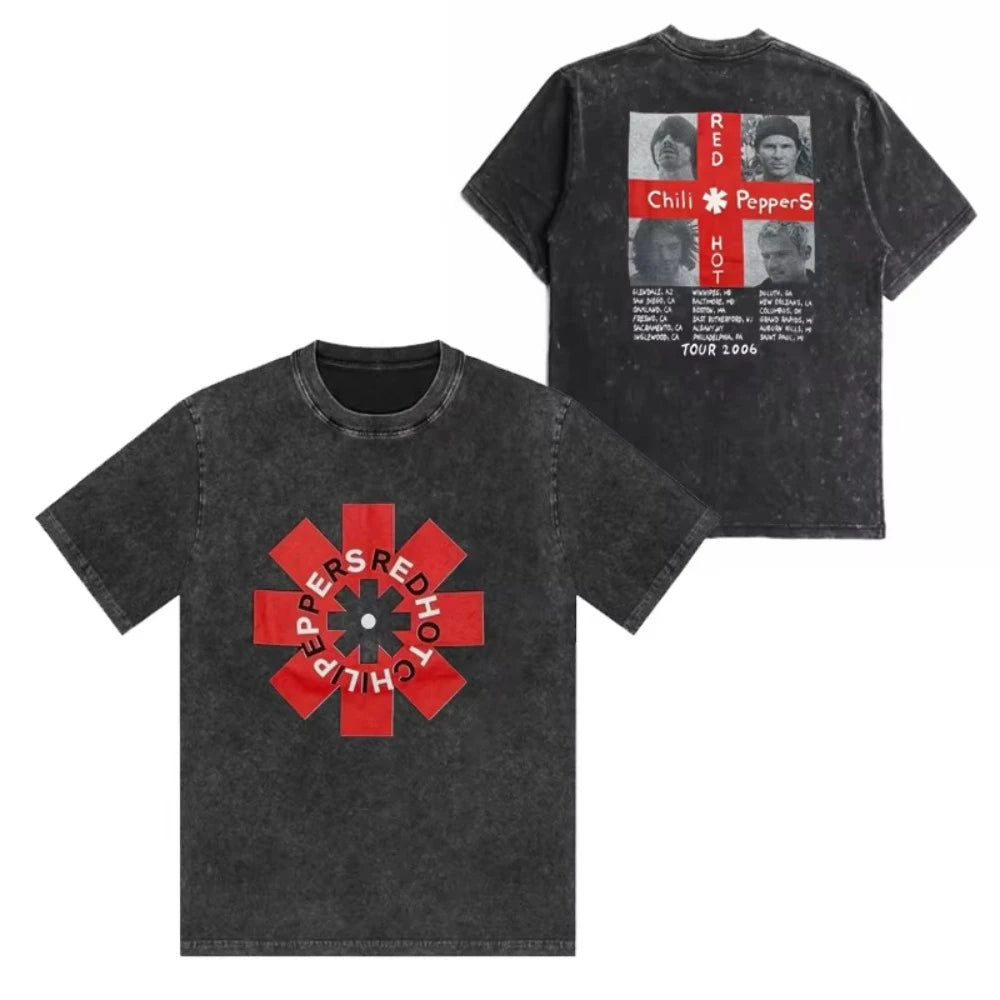 تي شيرت رجالي ونسائي مطبوع عليه شعار فرقة ريد هوت تشيلي بيبرز، مصنوع من القطن المغسول بتصميم هيب هوب، بأكمام قصيرة، ومقاسات كبيرة، مناسب للصيف