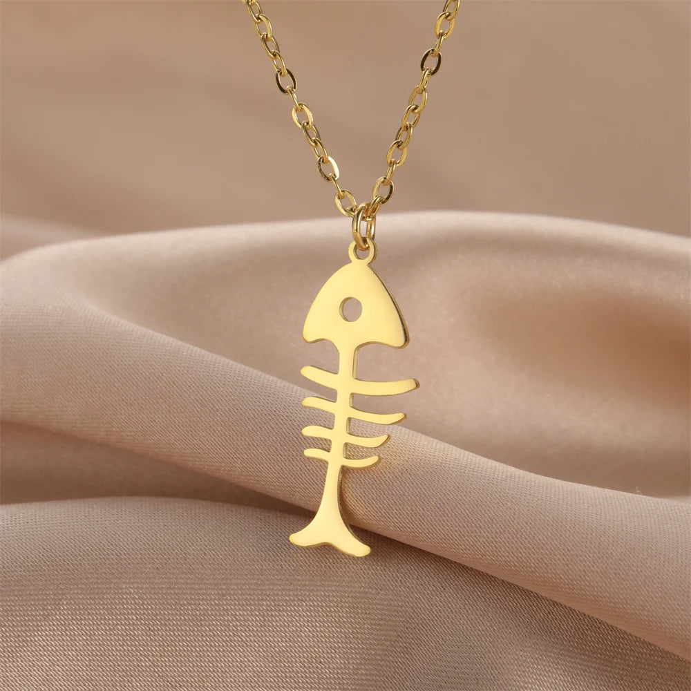 قلادات My Shape على شكل عظام قطة وسمكة للنساء والفتيات وحيوانات القطط الصغيرة وسلسلة عنق من الفولاذ المقاوم للصدأ ومجوهرات