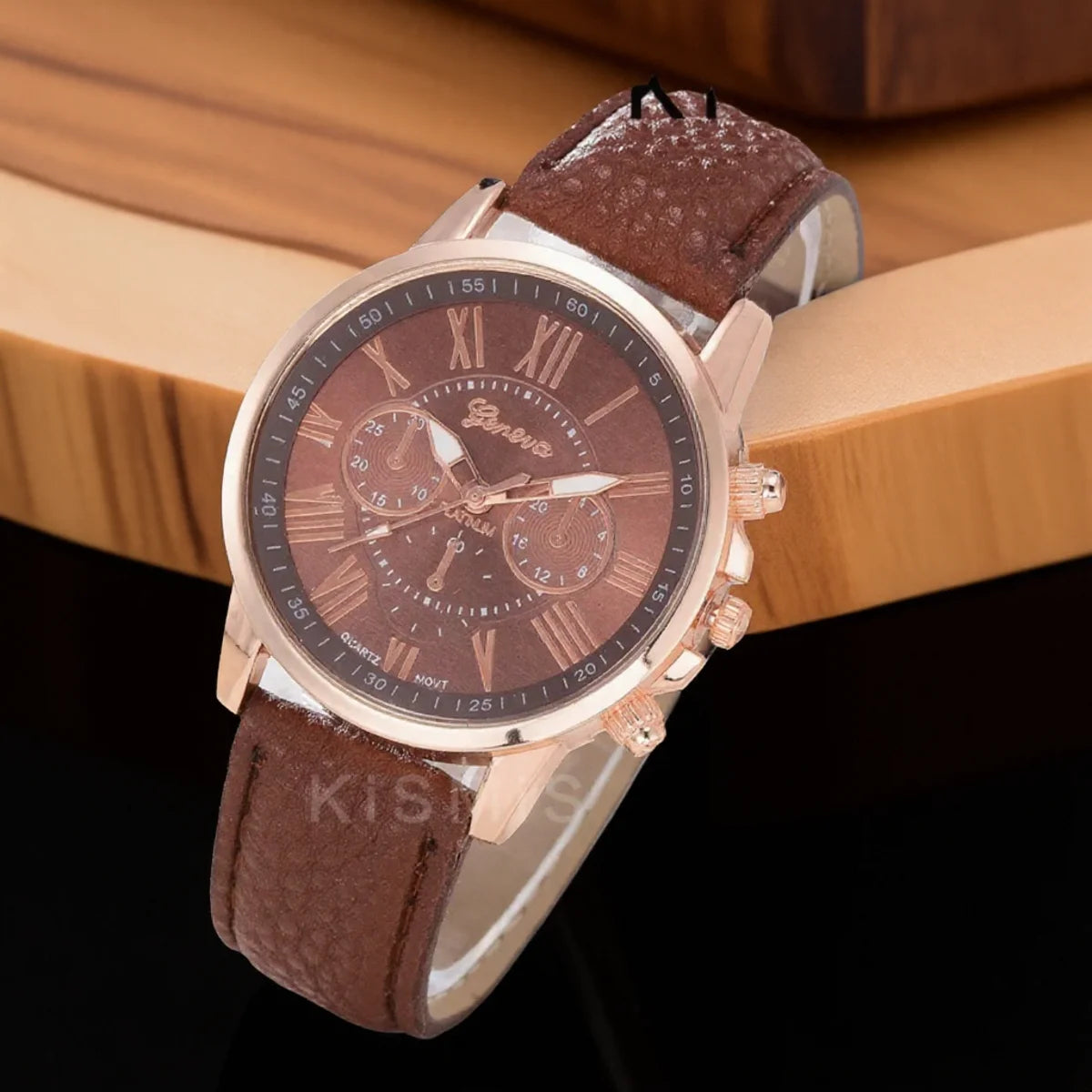 ساعة جنيف كوارتز أنيقة بأرقام رومانية، ثلاث عيون وستة دبابيس، ساعة يد كاجوال للنساء والرجال والأزواج، ساعة أنيقة للمناسبات الرسمية