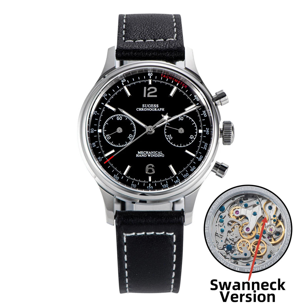 ساعة Sugess 1963 Pilot للرجال ميكانيكية كرونوغراف باندا ساعة يد Air Force Sapphire مقاومة للماء لحركة Seagull ST1901 v3