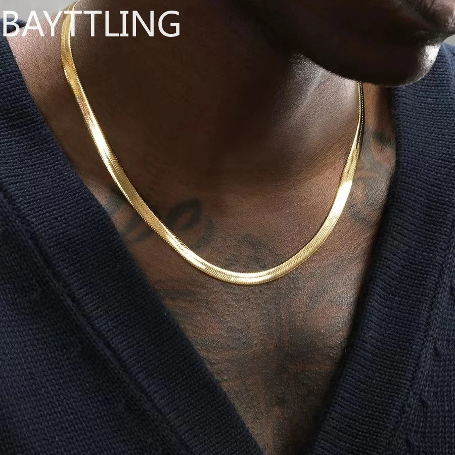 قلادة رجالية من الفضة الإسترلينية عيار 925 على شكل ثعبان مسطح بطول 4 مم، سلسلة بانك، مجوهرات نسائية، إكسسوارات حفلات عصرية للبيع بالجملة