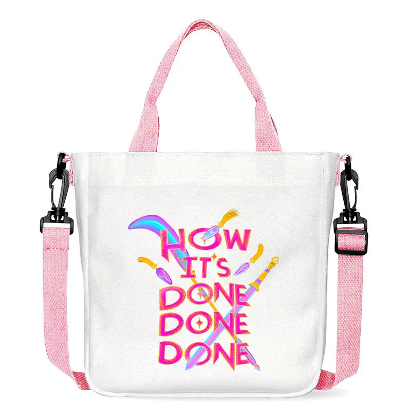 حقيبة قماشية للفتيات بتصميم صيادي أنمي شياطين من كيبوب، حقيبة يد مربعة أرجوانية بسيطة، حقيبة كتف متقاطعة، هدية عيد ميلاد