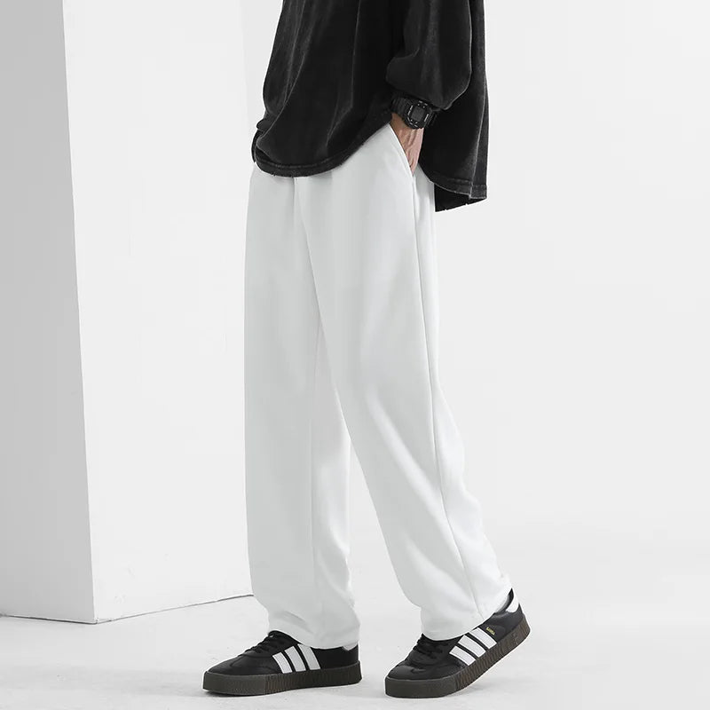 Young Men's Straight Leg Joggers Fall Casual Pants Loose Fit Drawstring Trousers Versatile Draped Fashion Athletic Wear Big Size