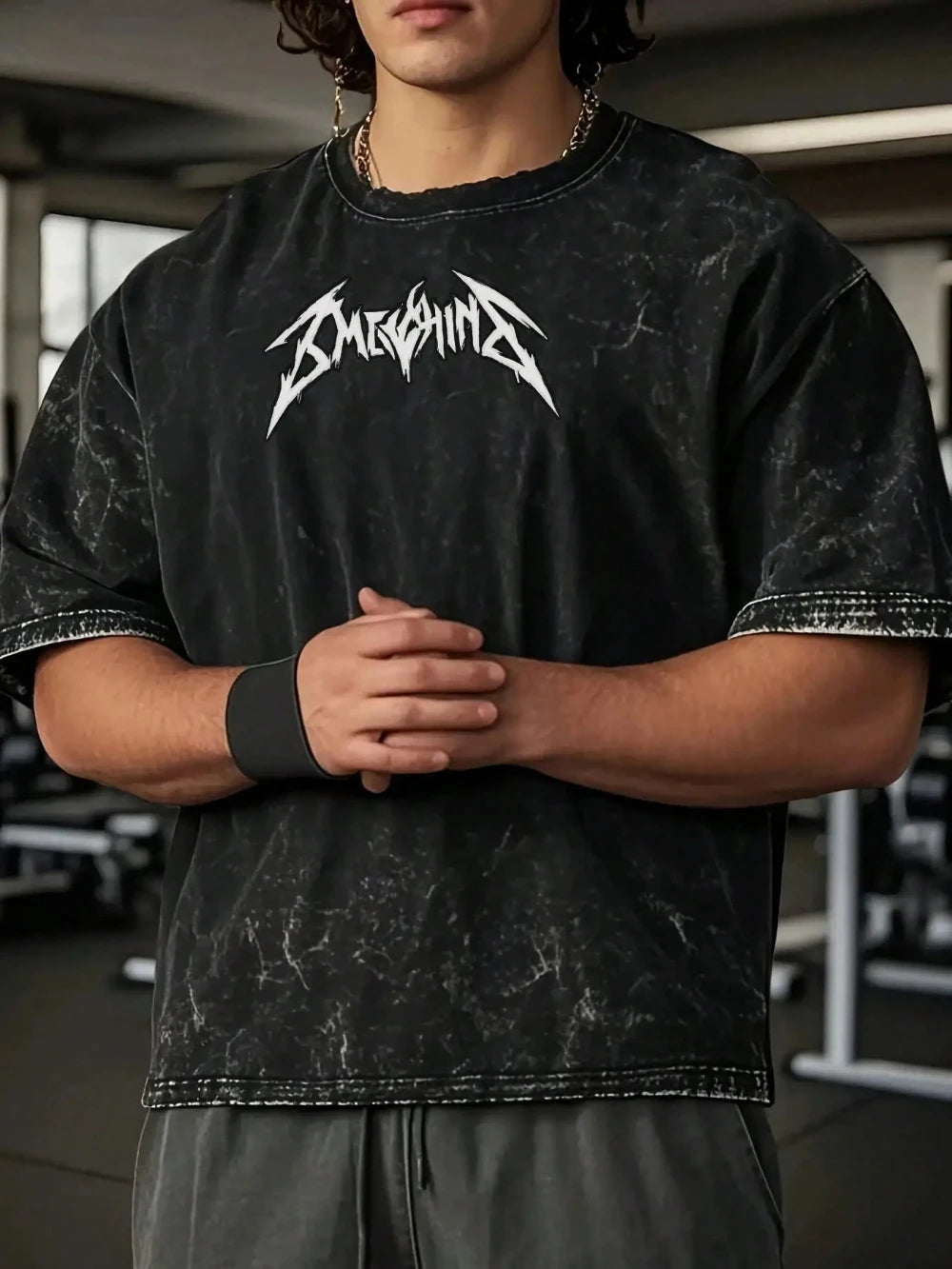 تي شيرت رجالي كاجوال بتصميم ريترو مغسول من Y2g، بلوزة رياضية بيضاء ثقيلة الوزن بأكمام قصيرة وطبعة حروف يونانية