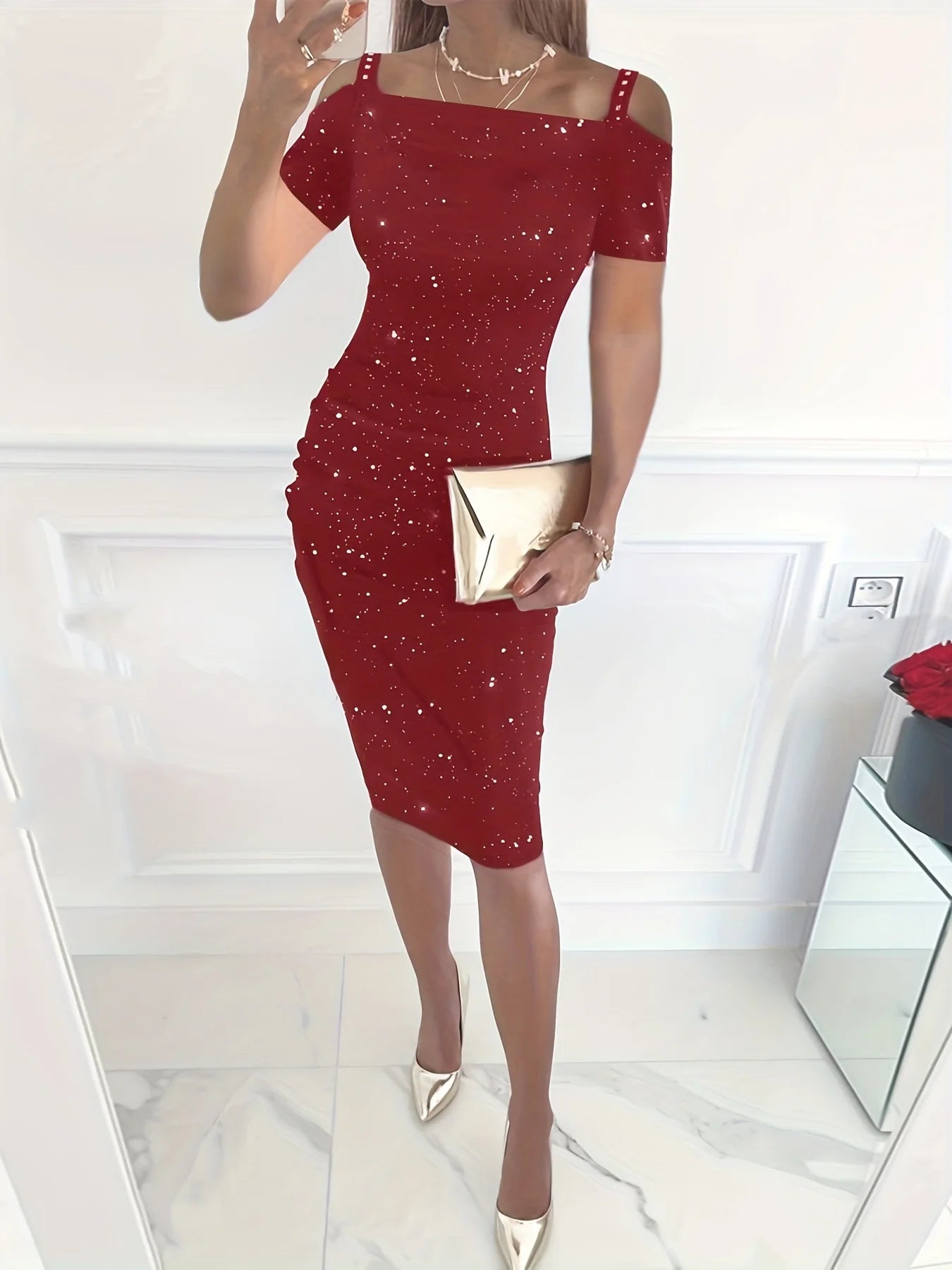 2024 New Spring And Summer New Style Sparkly Off-the-shoulder Sexy Diamond-encrusted Halter Dress Woman