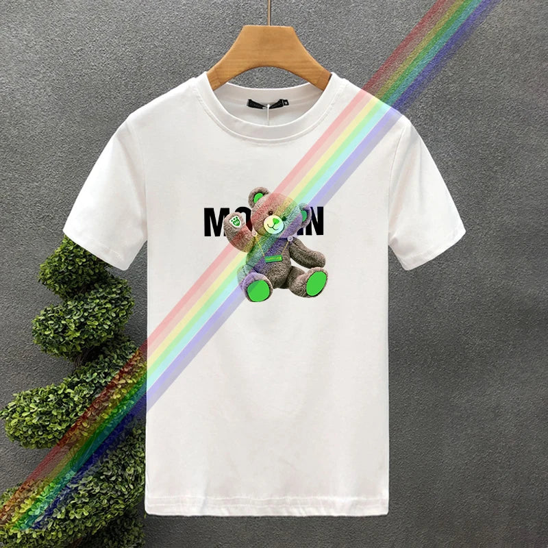 تي شيرت صيفي هاراجوكو للرجال/النساء بأكمام قصيرة، جديد وعالي الجودة، مقاس كبير، مطبوع عليه حرف دب، مصنوع من القطن بنسبة 100%