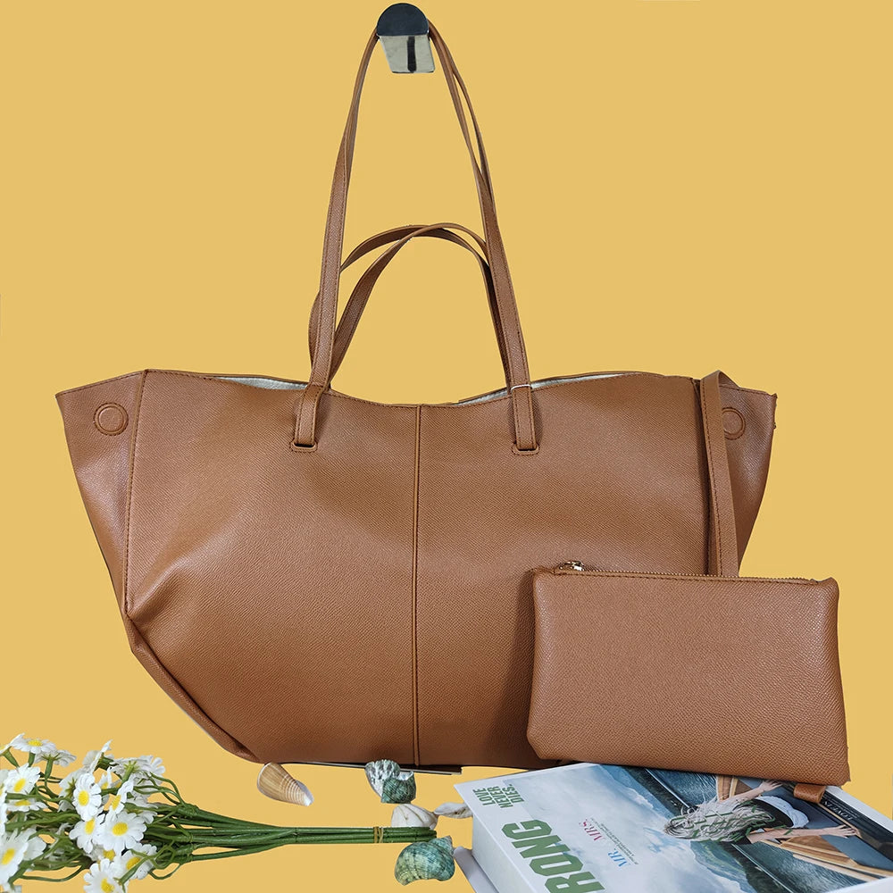 حقيبة كتف نسائية عصرية لعام 2025، حقيبة حمل كبيرة السعة، حقيبة كتف بسيطة للتنقل، محفظة صغيرة مجانية