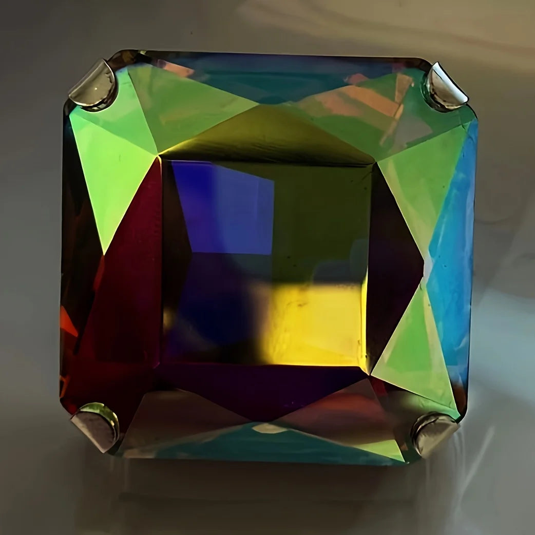 خاتم كريستالي مربع ضخم ومبالغ فيه للنساء الفاتنات، خاتم مرصع بحجر كبير لامع، مجوهرات للإبهام