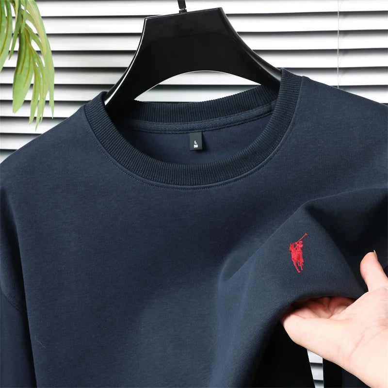 تي شيرت رجالي كاجوال فضفاض بأكمام طويلة ورقبة دائرية مطرزة من العلامة التجارية للرجال