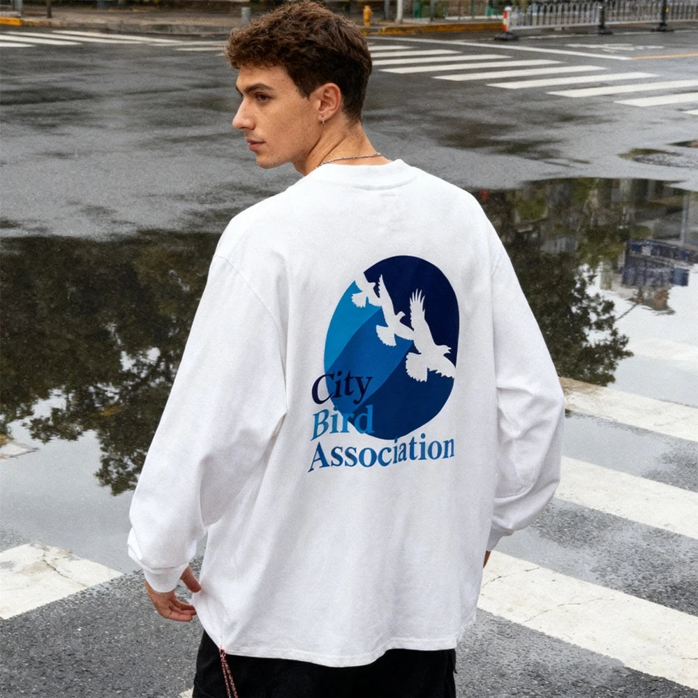 KUCLUT 300GSM 1:1 Japanese Style Streetwear Best Quality Printed Long Sleeves Tee Oversize Loose Tops Casual T Shirt Men Woman