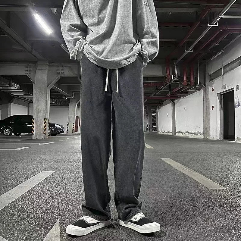 2026New Streetwear Loose Jeans Men Korean Style Fashion Loose Straight Wide Leg Pants Men's Brand Clothing Black Light Blue