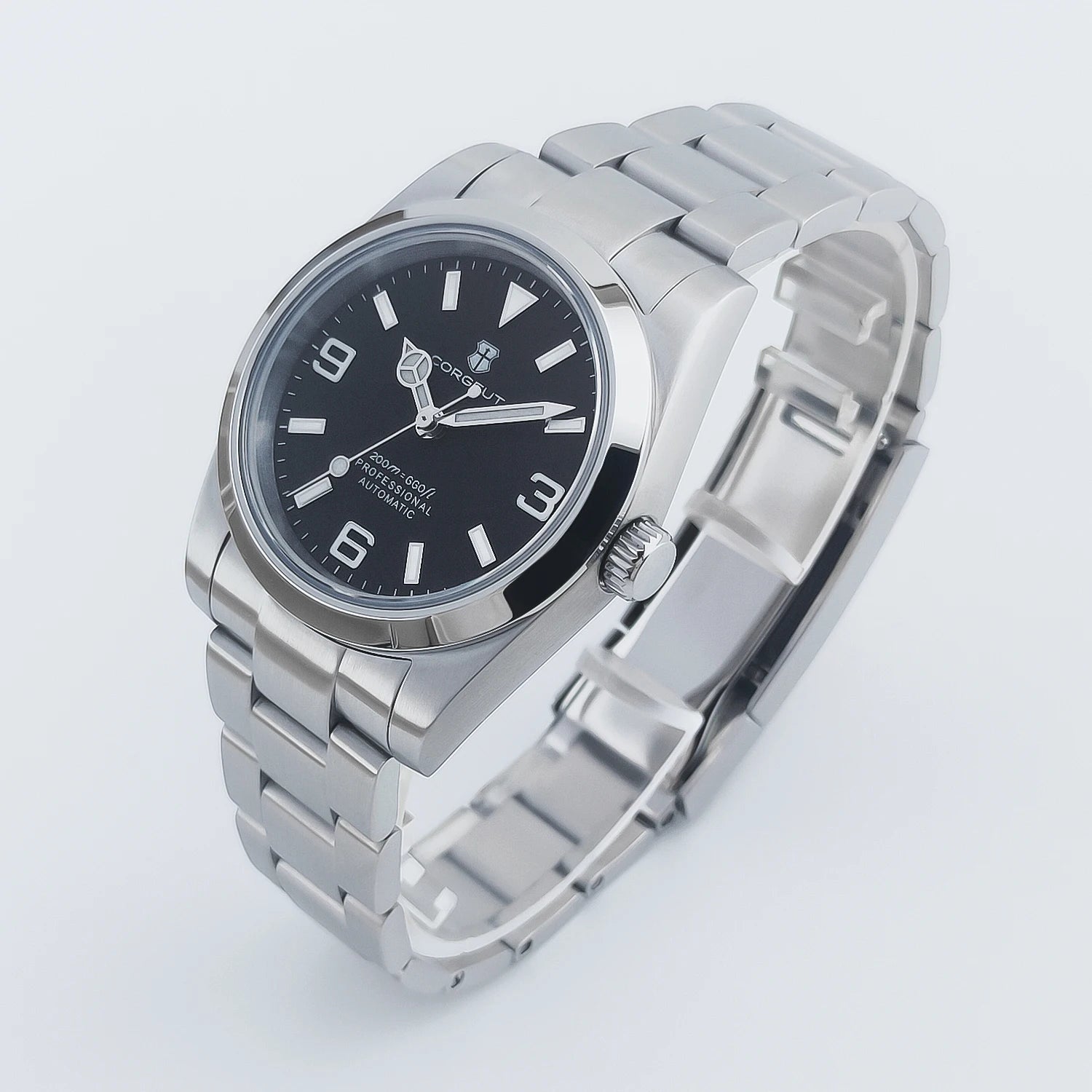 ساعة يد ميكانيكية أوتوماتيكية فاخرة من كورجيوت مقاس 36 مم/39 مم، باللونين الأبيض والأسود، أرقام للرجال، ساعة من الكريستال الياقوتي 10 بارات