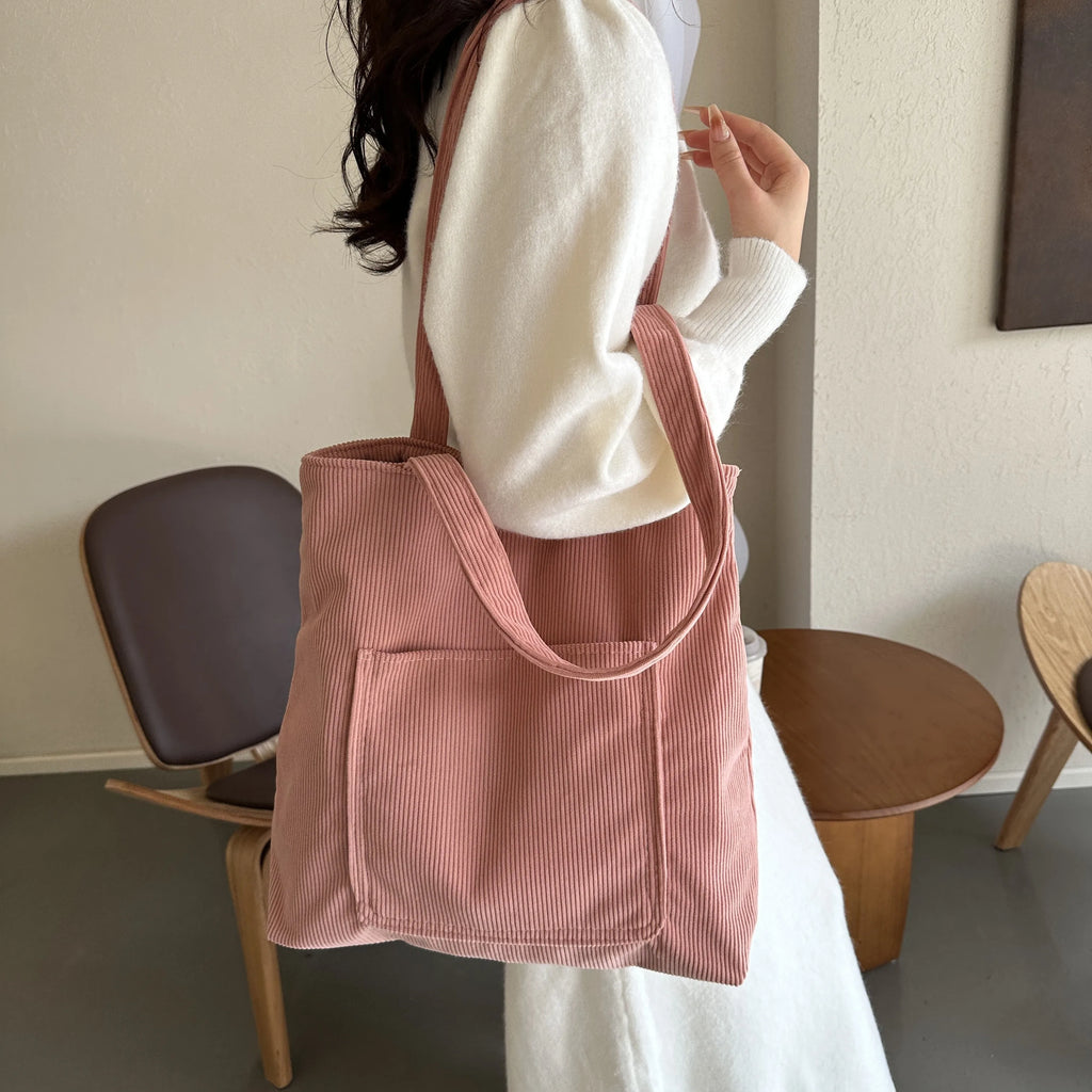 حقائب كتف نسائية من قماش مخملي كبير الحجم مزودة بإبزيم وحقيبة تسوق كاجوال أنيقة للتنقل