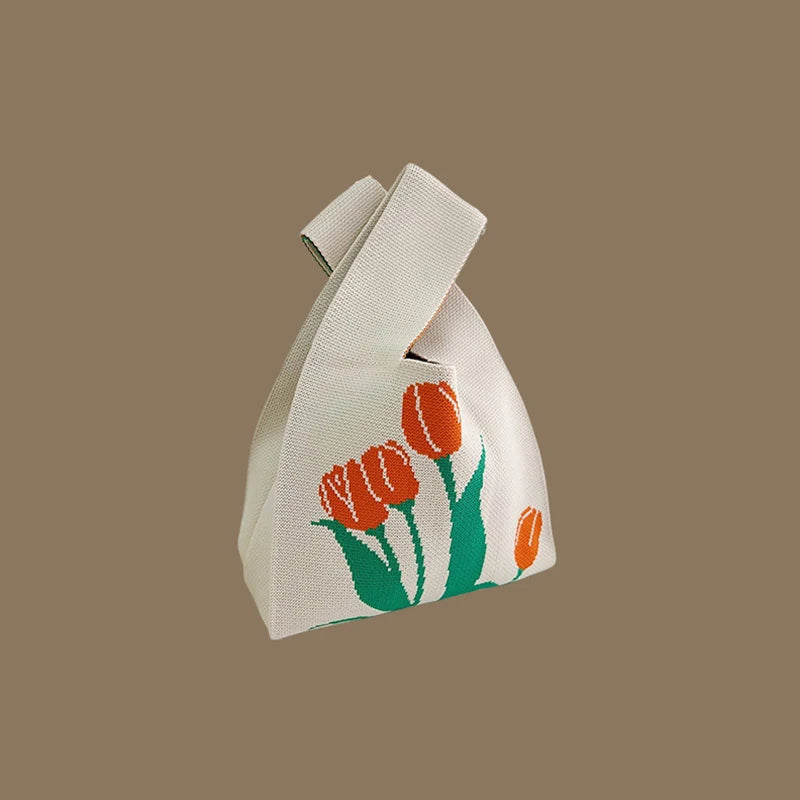 حقائب يد نسائية أنيقة مصنوعة يدويًا محبوكة، حقيبة معصم صغيرة بعقدة، حقيبة تسوق كورية كاجوال قابلة لإعادة الاستخدام