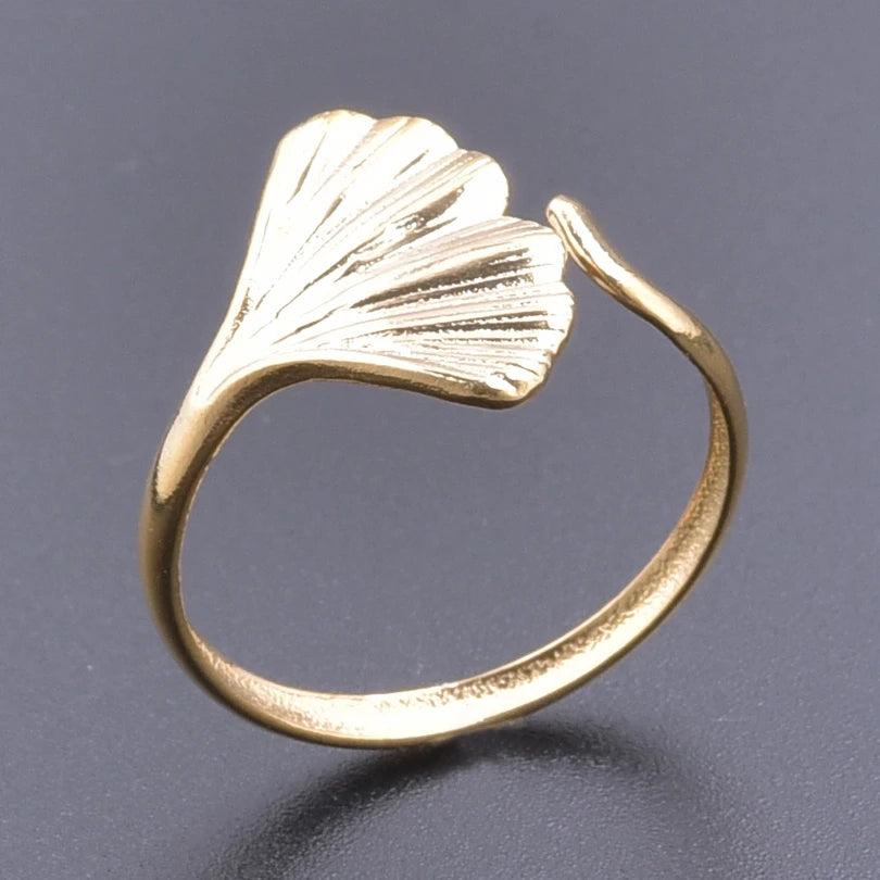 خواتم من الفولاذ المقاوم للصدأ مطلية بالذهب الحقيقي، 1/5 قطع/مجموعة، إكسسوارات للنساء والرجال، خاتم مفتوح قابل للتعديل بتصميم فراشة وقلب سميك