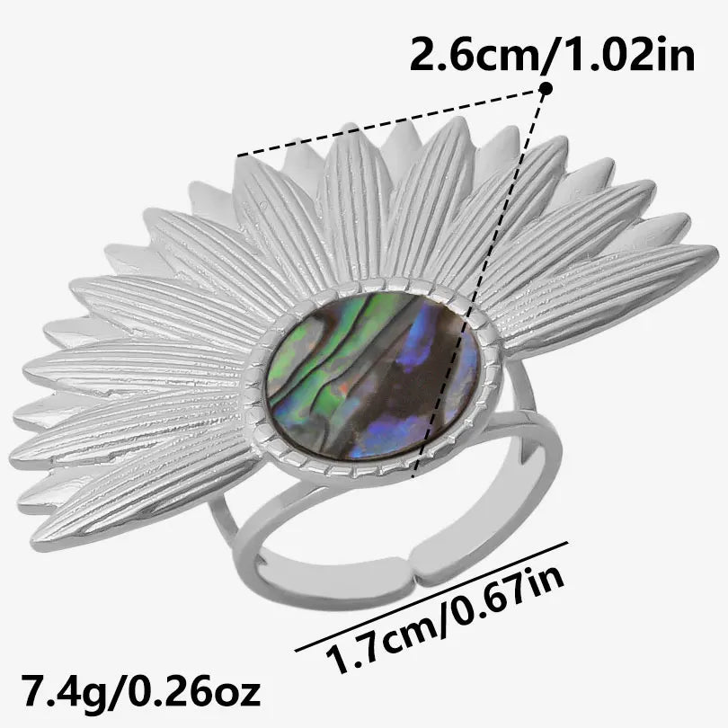 خاتم واحد عصري من الفولاذ المقاوم للصدأ، بتصميم هندسي مستوحى من البحر الطبيعي، مفتوح وسميك، بنمط صدفة بحرية، قطعة واحدة، مجوهرات نسائية عتيقة غير منتظمة