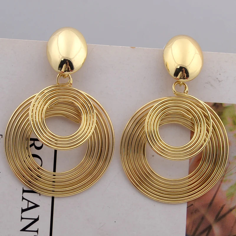 Trendy Big Round Statement Earrings for Women Golden Silver Color Metal Geometry Dangle Drop Earrings European Simple Jewelry
