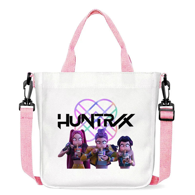 حقيبة قماشية جديدة من KPop Demon Hunters للفتيات، حقيبة يد مربعة أرجوانية بسيطة، حقيبة حمل، حقيبة كتف، هدية عيد ميلاد