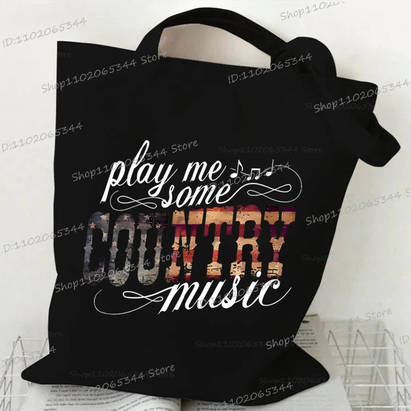 حقيبة يد كلاسيكية بطبعة نوتات موسيقية من الثمانينيات، وحقيبة قماشية مطبوعة بقلم رصاص، وحقيبة كتف لمحبي الموسيقى القديمة، وحقيبة مدرسية