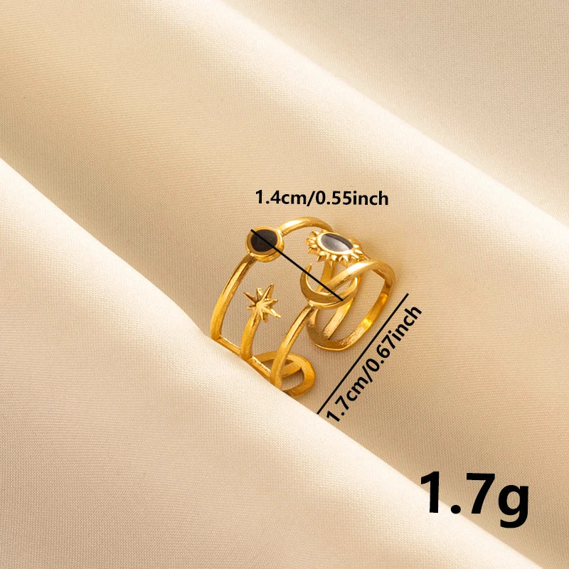 خاتم مفتوح قابل للتعديل بتصميم عين الحسد، قلب، شمس، قلب، للنساء والرجال، إكسسوارات، مينا أسود، مجوهرات عتيقة، خاتم من الفولاذ المقاوم للصدأ، هدية