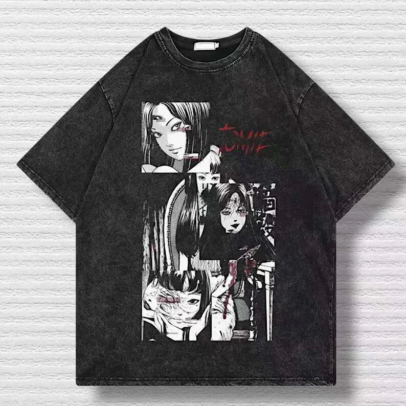 تي شيرت تومي من مجموعة جونجي إيتو، تي شيرت بطبعة رسومية أنمي ريترو، تي شيرت مانجا، جديد للجنسين، تي شيرت قطني كبير الحجم، كاجوال