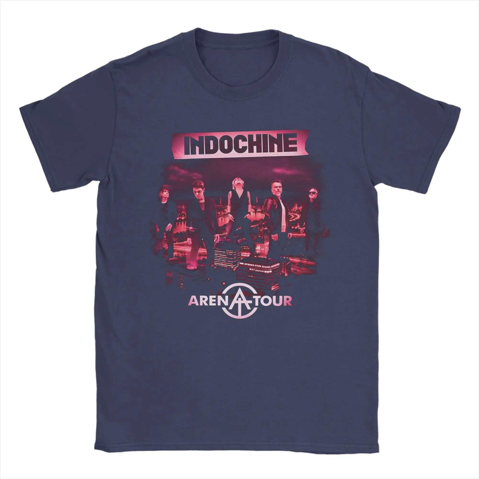 تي شيرت رجالي من القطن بتصميم كلاسيكي مطبوع عليه Indochine Arena Tour، تي شيرت برقبة دائرية، تي شيرتات بوب روك باند بأكمام قصيرة، بضائع بمقاسات كبيرة