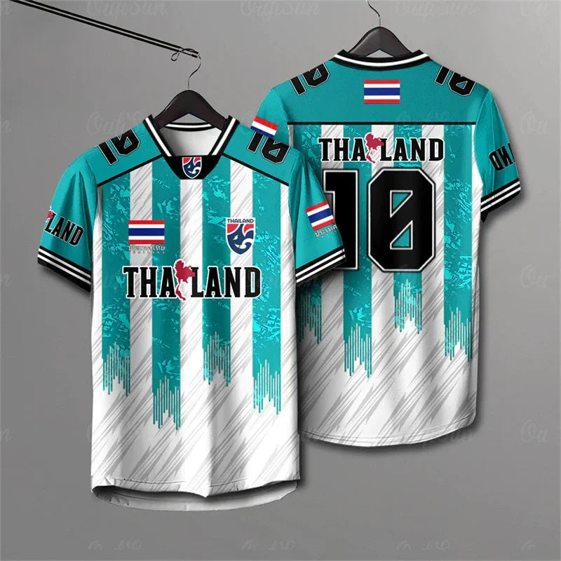 Male and Female Elephants Thailand 3D Printed Rugby Collar Short Sleeve T-shirt Summer Street Large Breathable Sports