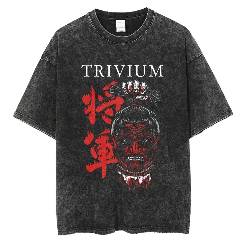 تي شيرت ألبوم روك تريفيوم شوغون مصنوع من القطن عالي الجودة باللون الأسود بأكمام قصيرة للرجال والنساء أزياء الهيب هوب والشارع