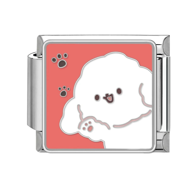 قطعة واحدة من دلايات القط المحظوظ الكرتوني تيدي شيبا إينو الإيطالية تناسب سوار 9 مم من الفولاذ المقاوم للصدأ صناعة المجوهرات بنفسك بالجملة