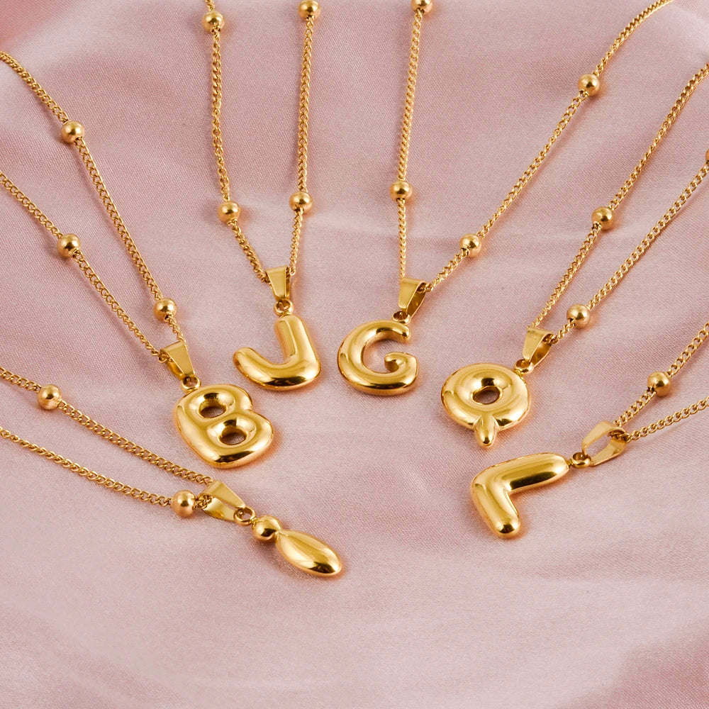 قلادة لطيفة على شكل بالونات من الفولاذ المقاوم للصدأ على شكل حرف AZ الأولي للنساء والرجال، قلادة مجوهرات بسلاسل من الخرز بطول 40+5 سم