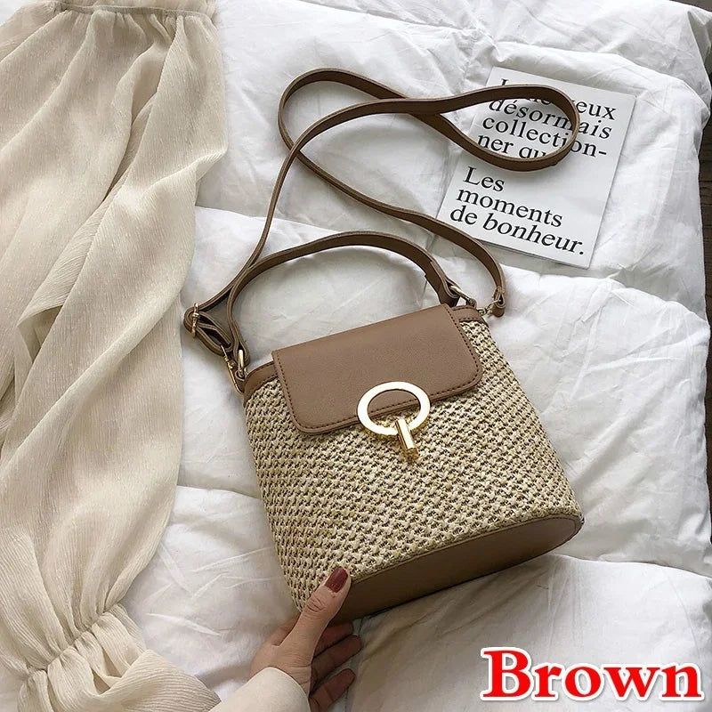 حقيبة نسائية منسوجة مناسبة لعطلات الشاطئ، أحدث صيحات الموضة لعام 2023، تصميم كوري عصري، حقيبة يد متعددة الاستخدامات، حقيبة كروسبودي دلو