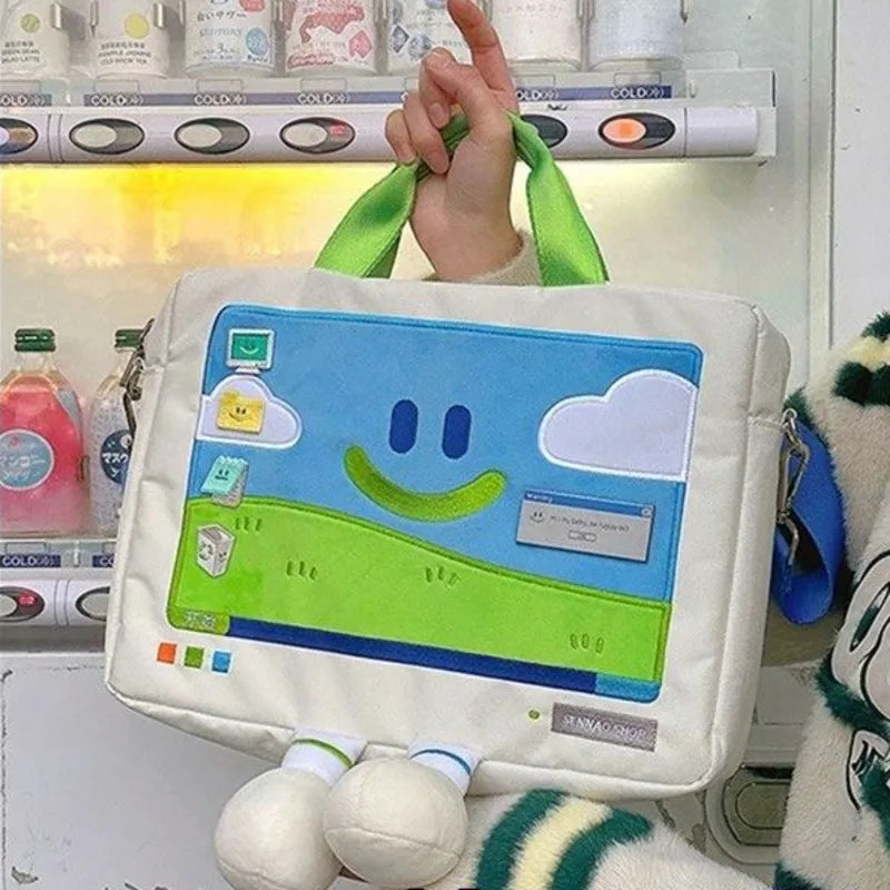 Funny Cartoon Smiling Face Shoulder Bag for Students  All-match Embroidery Laptop Bags Fashion Large Capacity Versatile Bags