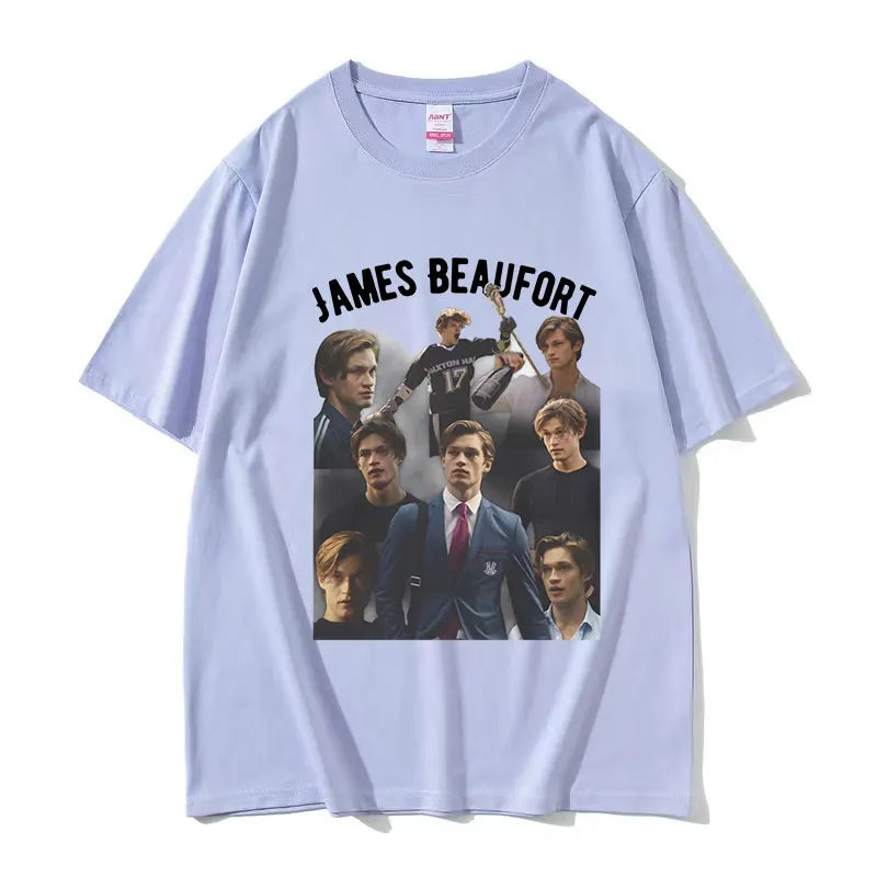 تي شيرت ماكستون هول جيمس بوفورت بطبعة جرافيكية للرجال، تي شيرت عصري بأكمام قصيرة، تي شيرت قطني كبير الحجم برقبة دائرية للجنسين