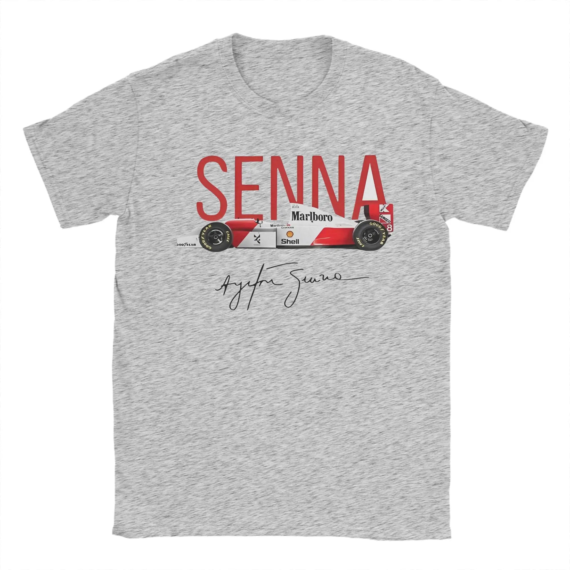 تي شيرت رجالي مطبوع عليه صورة سيارة سباق أيرتون سينا، مصنوع من القطن بنسبة 100%، برقبة دائرية وأكمام قصيرة، وملابس بمقاسات كبيرة