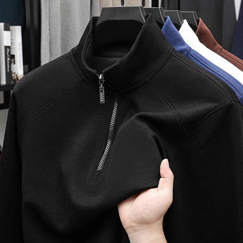 قميص رجالي بأكمام طويلة ورقبة دائرية للبيع الساخن مناسب للربيع والخريف والشباب في منتصف العمر غير رسمي على شكل حرف Z بنصف مفتوح من الأمام وعصري