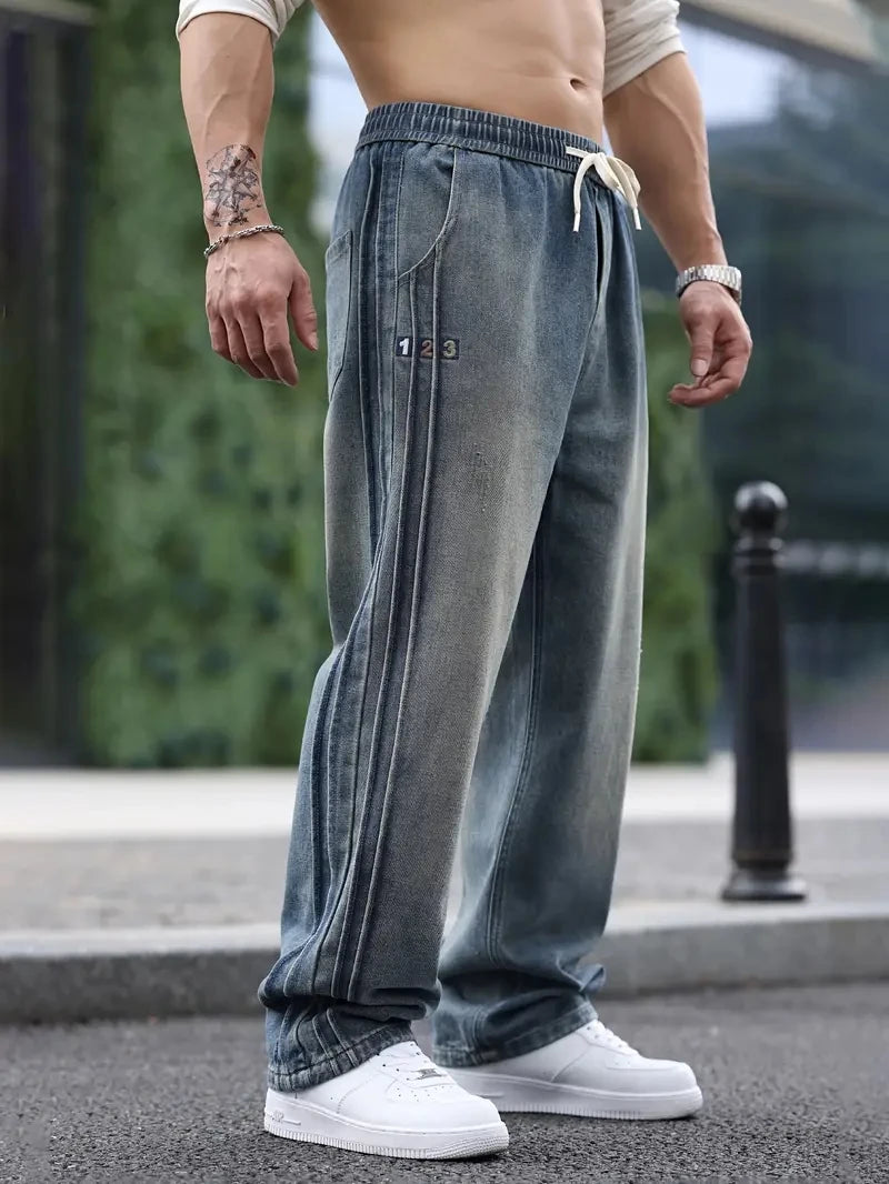 2025 New Spring Summer Streetwear Baggy Wide Leg Jeans Korean Fashion Drapes Straight Casual Loose Denim Cargo Pants