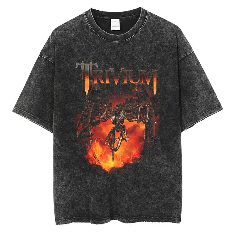 تي شيرت ألبوم روك تريفيوم شوغون مصنوع من القطن عالي الجودة باللون الأسود بأكمام قصيرة للرجال والنساء أزياء الهيب هوب والشارع