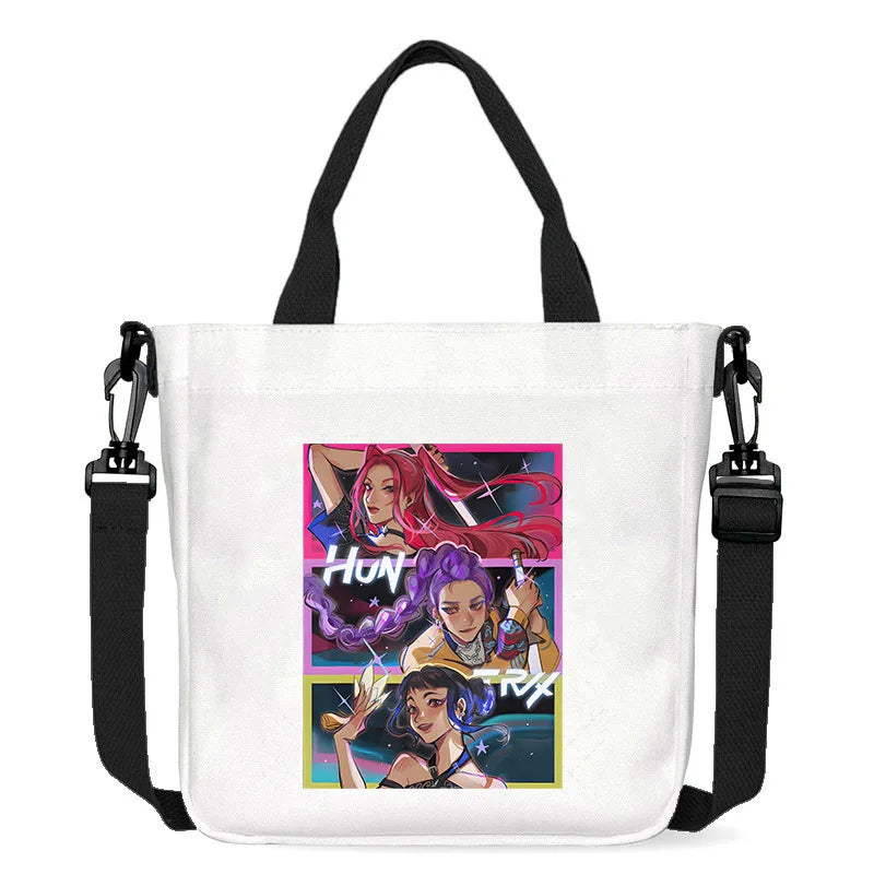 حقيبة قماشية للفتيات بتصميم صيادي أنمي شياطين من كيبوب، حقيبة يد مربعة أرجوانية بسيطة، حقيبة كتف متقاطعة، هدية عيد ميلاد