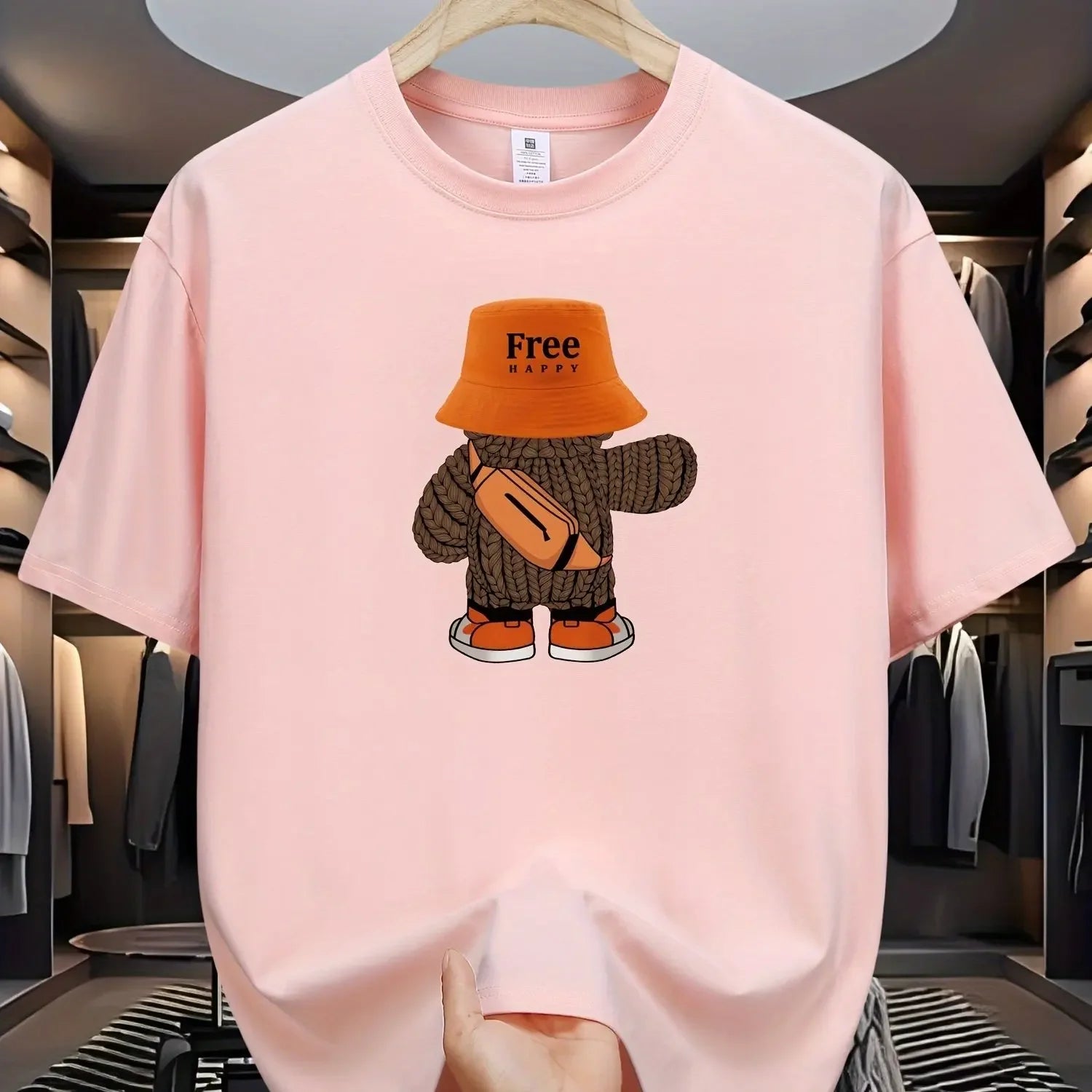 Summer men's  sports casual loose fit plus cartoon pattern printed comfortable round neck short sleeved T-shirt