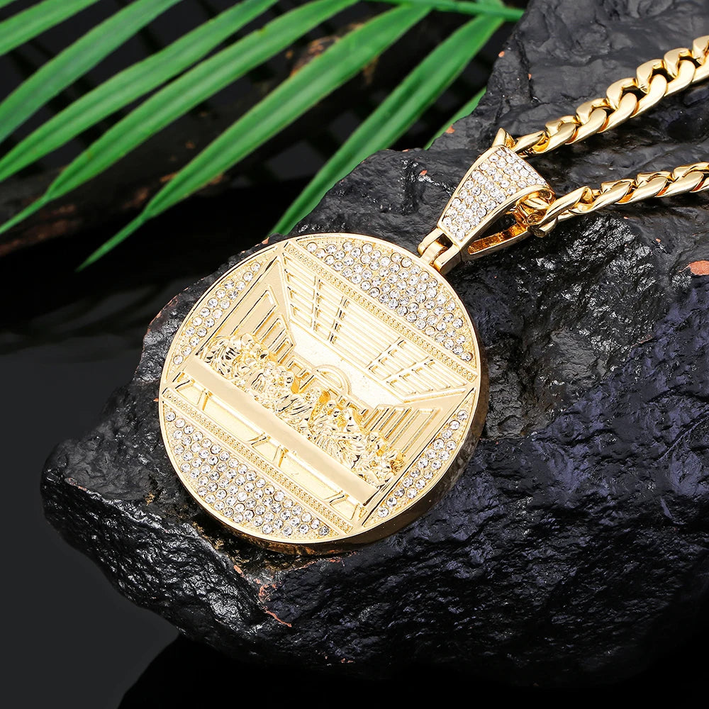 قلادة على شكل العشاء الأخير المثلجة، مقاس 13 مم، سلسلة ميامي كوبية لامعة، أنيقة ومبتكرة، هدية للرجال والنساء