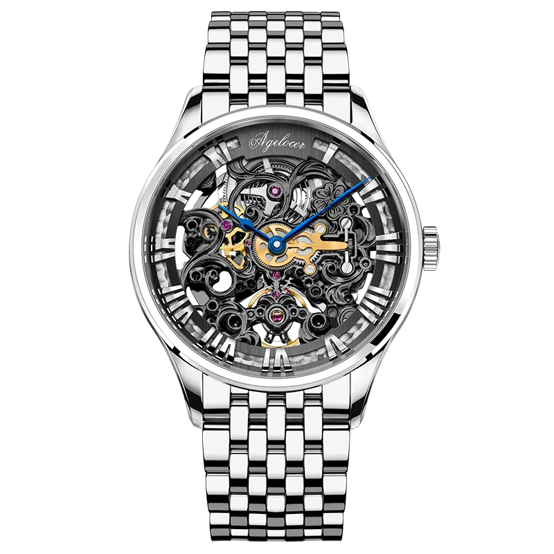 ساعة AGELOCER الأصلية المنحوتة على طراز فن الباروك للرجال، ساعة أوتوماتيكية ميكانيكية فاخرة للأعمال الرسمية، هدية عيد ميلاد للرجال