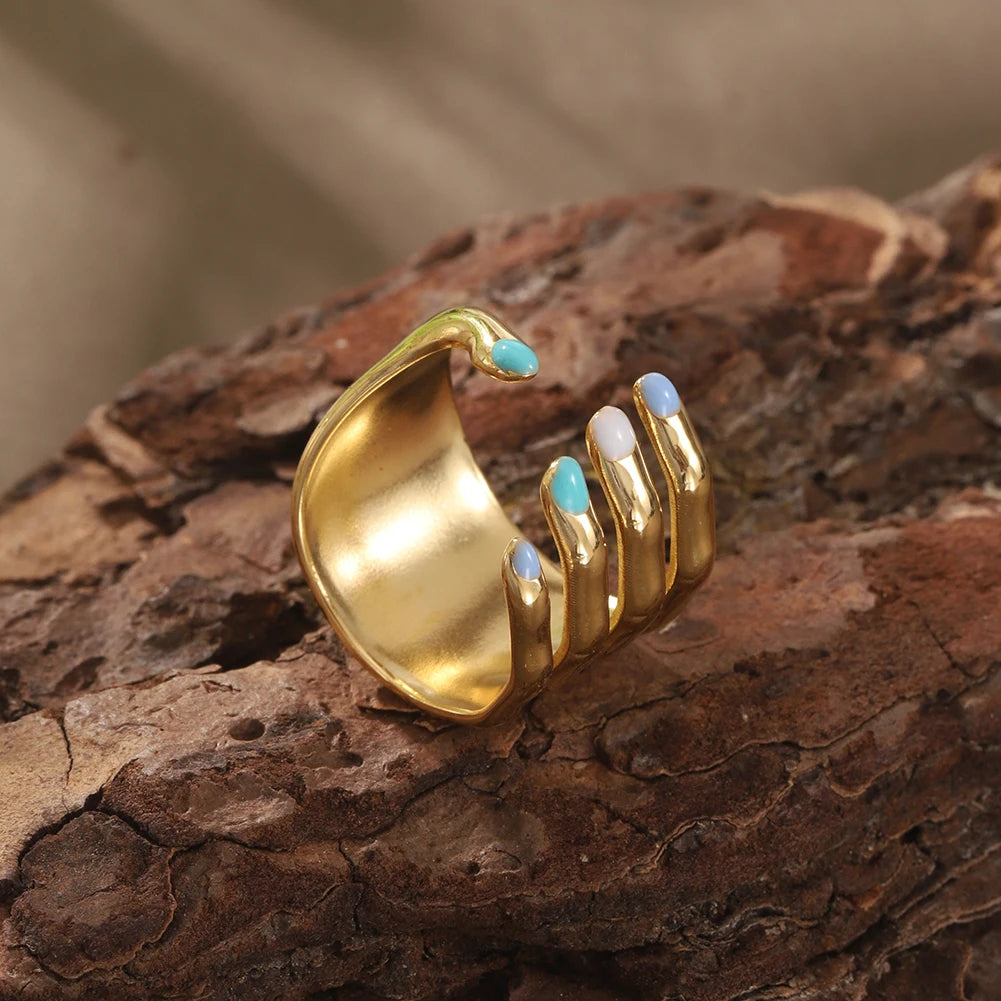 خاتم نسائي من الفولاذ المقاوم للصدأ من كرينج كوكو، قابل للتعديل، بتصميم شجرة الحياة، مرصع بأحجار الراين، خاتم أنيق للمواعدة للنساء