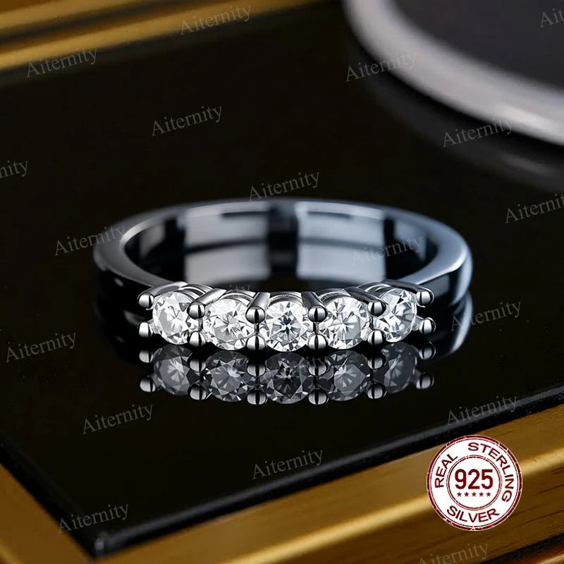 خاتم فضة أصلي 100% S925 للرجال والنساء فاخر لامع D VVS1 مويسانيتي اجتياز قلم اختبار الماس وخواتم الزركون للجنسين