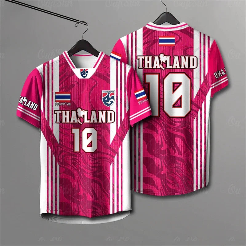 Male and Female Elephants Thailand 3D Printed Rugby Collar Short Sleeve T-shirt Summer Street Large Breathable Sports