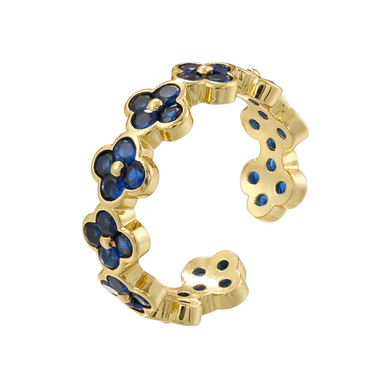 خاتم نسائي مفتوح الطرف قابل للتعديل من ZHUKOU، مصنوع من النحاس السميك عالي الجودة ومطلي بالذهب ومرصع بالزركونيا: VJ702