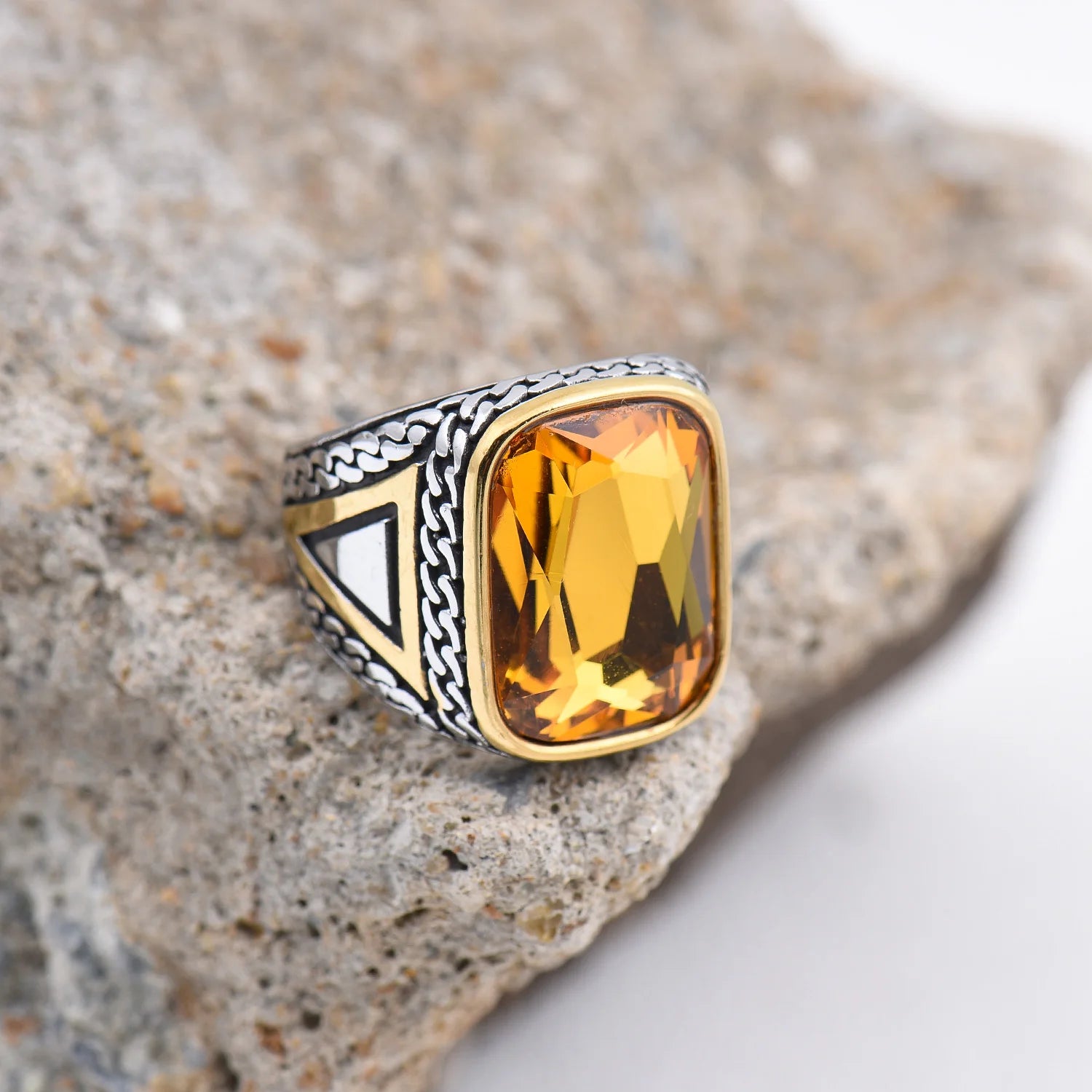 R3427 خواتم رجالية عالية الجودة من الفولاذ المقاوم للصدأ 316L مرصعة بأحجار العقيق الأسود المتنوعة، مجوهرات عصرية