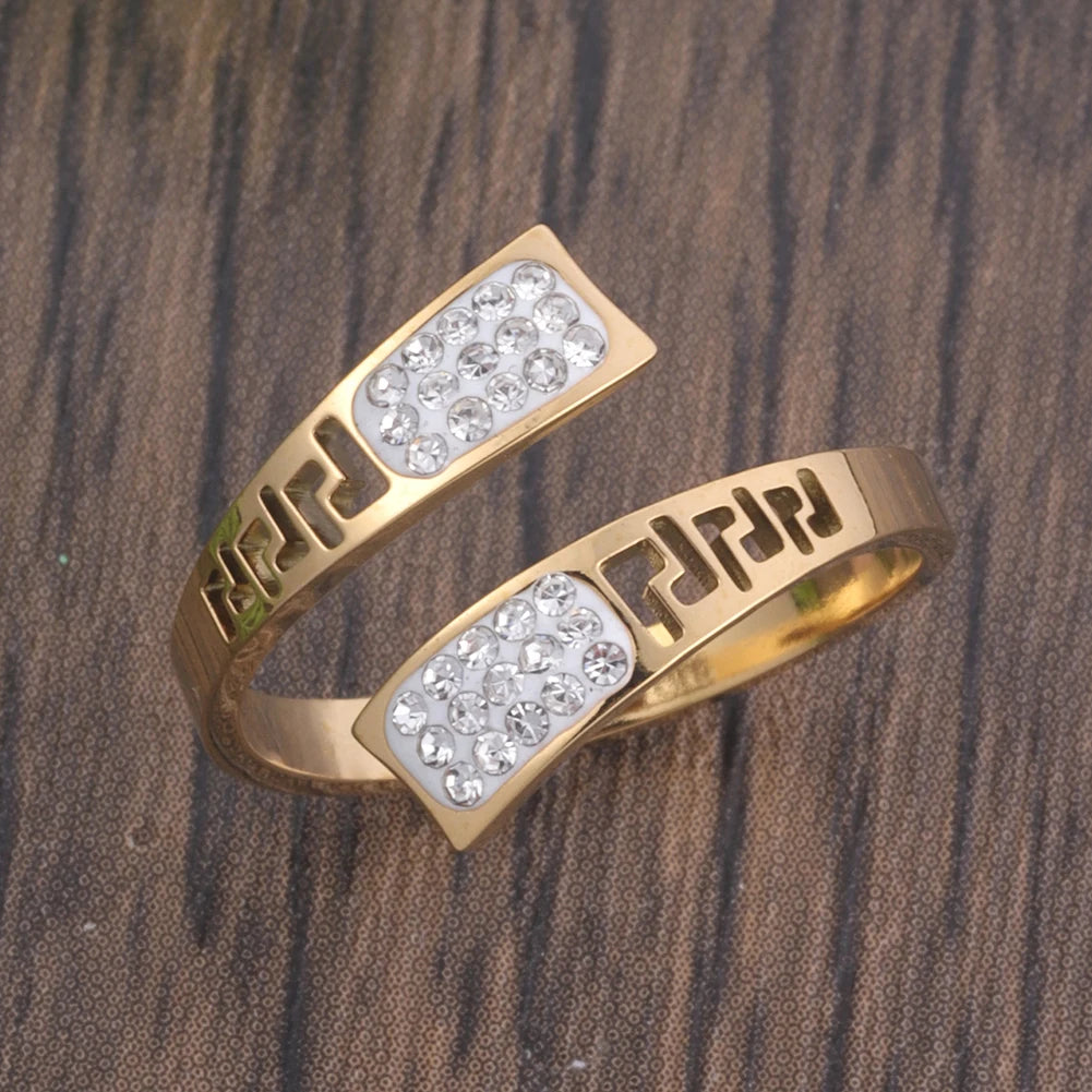 خاتم نسائي من الفولاذ المقاوم للصدأ من كرينج كوكو، قابل للتعديل، بتصميم شجرة الحياة، مرصع بأحجار الراين، خاتم أنيق للمواعدة للنساء